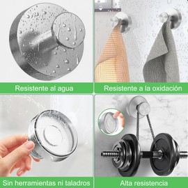 4PCS Ganchos para Pared con Ventosa, Ganchos para Pared Acero inoxidable SUS304, Gancho Ventosa para Toallas Ropa sin Taladro, Gancho para Baño Cocina Sala de Estar (Plata)