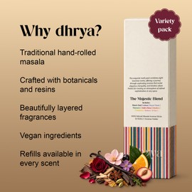 Dhrya Majestic Blend Incense Sticks, 8 Scent Variety Pack, Rosewood Holder