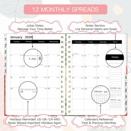 Dzhzal 2025-2026 Weekly and Monthly Academic Year Planner Calendar, July 2025 - June 2026, 8.5" x 5.8", Hard Cover, Wirebound, Laminated Tabs with Elastic Band