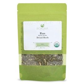 Biokoma Pure and Organic Rue Dried Herb 50g in Resealable Moisture Proof Pouch, USDA Certified Organic - Herbal Tea, No Additives, No Preservatives, No GMO, Kosher