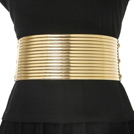 ANNULOYA Plus Size Women Bling Wide Belt for Dress Vintage Rhinestones Elastic Sparkle Waistband Ladies Cummerbands (Gold, Plus Size 42"-50")