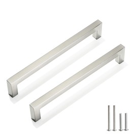 Redunest Cabinet Pulls Brushed Nickel Cabinet Handles Square Drawer Pulls, 2 Pack 7-1/2 Inch Stainless Steel Kitchen Door Cupboard Cabinet Handles, Cabinet Hardware Drawer Handles, 192mm Hole Centers