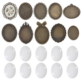 CHGCRAFT 10 Set 10 Style Embroidery Pendant Tray Set Embroidery Brooch Making Kits Round Bezel Pendant Trays Blank Frame for DIY Jewelry Making Crafts Projects, Antique Bronze