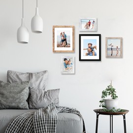 iRahmen 5x7 Picture Frame Set of 4, High Definition Real Glass 5 x 7 Photo Frames for Tabletop Display and Wall Mounting (Distressed White+Smoke Gray+Rustic Brown+Black)