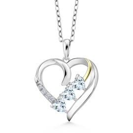 Gem Stone King 0.79 Cttw Sky Blue Aquamarine and White Lab Grown Diamond 925 Silver and 10K Yellow Gold Pendant Necklace For Women With 18 Inch Chain