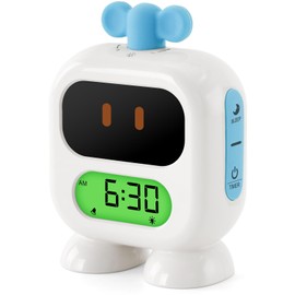 Seucasu Kids Alarm Clock Ok to Wake with Green Light Red Light, Nap Timer, Robot Toddler Sleep Training Clock for Children (Blue)