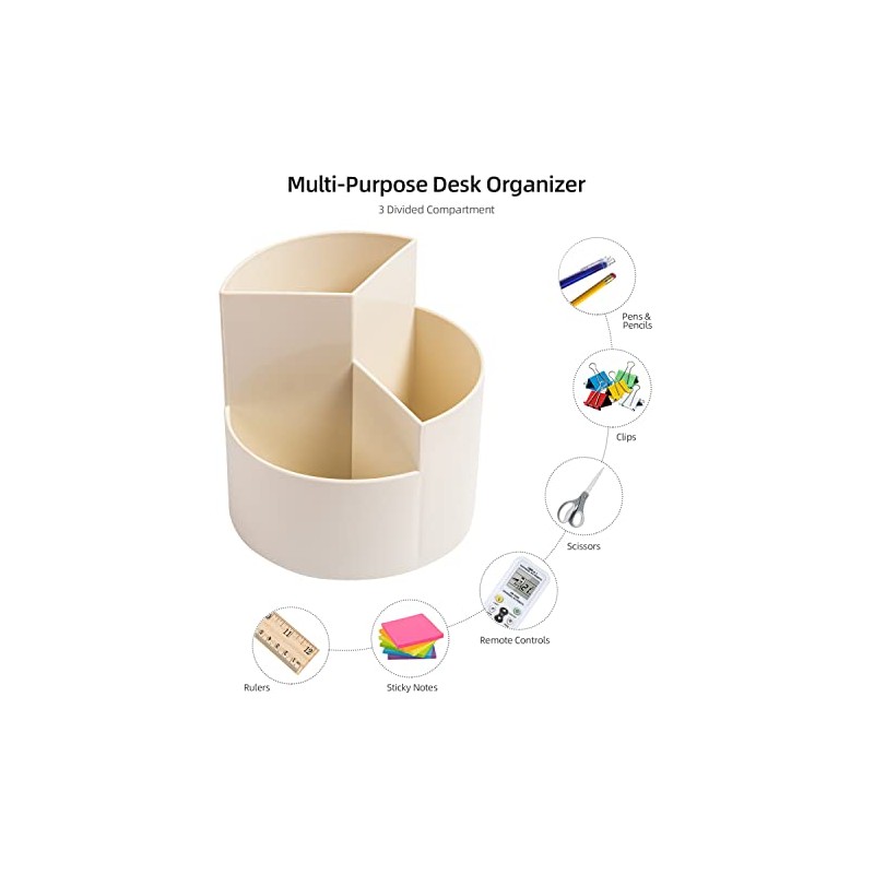 360-Degree Rotating Desk Pencil Holder with 3 Slots