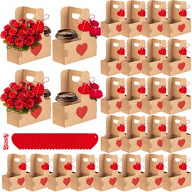 Moonld 24 Pcs Valentines Day 2 Cup Drink Carrier Paper Flower Bouquet Gift Bags with Handle Disposable Drink Carriers Kraft Drink Carrier with Handles for Valentine's Day Gifts Birthday Party Favors