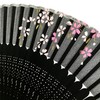 Hana-Kanzashi Women's Silk Fan, Cherry Blossom Pattern, Black, Lady’s Length,