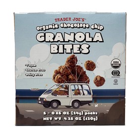 Trader Joe's Organic Chocolate Chip Granola Bites - Vegan, Gluten Free, Dairy Free - 5 Packs in Box
