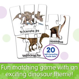 The Learning Journey: Match It! Head to Tail Dinos - 20 Piece with Error-Correction - Beginner Dinosaur Puzzles Words with Matching Images - Learning Toys for 3 4 5 6 Year Olds - Award Winning Toys
