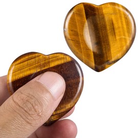 Nupuyai Tiger's Eye Thumb Stone Worry Stone Heart Gemstone Massage Stone Palm Stone for Reiki Healing