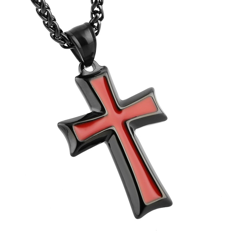 HZMAN Mens Stainless Steel Cross Pendant Necklace with Wheat Chain