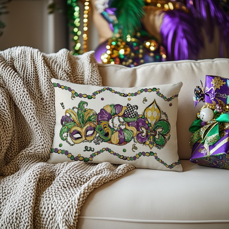 AACORS Mardi Gras Pillow Cover 12x20 Inch Masquerade Fleur De