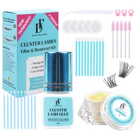 DF touchjoy Semi-Permanent Lash Cluster Kit with 2 Weeks Long Lasting Lashes Glue and Remover Natural Eyelash Clusters Strong Hold Waterproof Eyelashes Adhesive for DIY Lash Extensions with Supplies