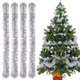 Christmas Garlands, 4 Pieces Tinsel Christmas Tree, 3 m Tinsel Garland, Tinsel Garland Christmas, Christmas Decoration Tinsel for Christmas Tree, Christmas Party, Birthday Party Decoration (Silver)