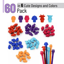 Mr. Pen- Cap Erasers, 60 Pack, Colorful Animal Pencil Top Erasers for Kids, Cute Colorful School Supplies