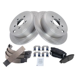 TRQ Rear Brake Pad & Rotor Kit Brake Pads Brake Rotor Parking Brake Shoe Set Semi-Metallic Compatible with 2009-2013 Subaru Forester 2008-2014 Impreza 2010-2012 Legacy Outback