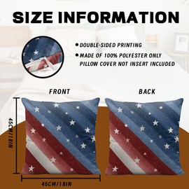 4th of July Pillow Covers 18x18 Inch Set of 4, Star Stripes American Flag Independence Cushion Case Outdoor Sofa Throw Pillows Cover Garden Pillow Covers for Couch Living Room Bed Indoors Home Decor