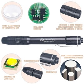 LIGHTFE Pen Light for Doctors and Nurses Penlight with Pupil Gauge, LED source 150 Lumens (Max.Output) frog eye optical lens Zoomable for Auto Repairs, EDC Illumination, Gog Walking (D12-W)