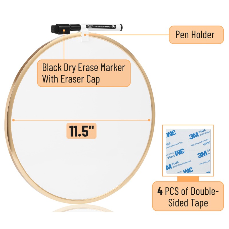 Mr. Pen- Round Dry Erase Board, 11.5” with a Black