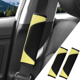 Couslcd 2 Pack Leather Mesh Universal Seatbelt Shoulder Strap Protector,Car Seat Belt Pads Cover, Soft Harness Pad Safety Belt Cover for Comfortable Driving, Car Interior Accessories (Yellow)