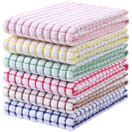 Mordimy Cotton 6 Pack Terry Kitchen Towels, Super Soft and Absorbent Dish Towels, Quick Drying Hand Towels for Kitchen Drying (16 x 25 Inches, Red/Blue/Yellow/Green/Pink/Brown)