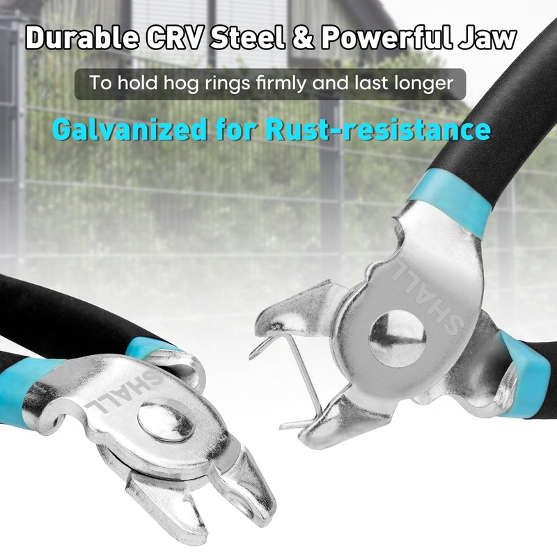 SHALL Bent Hog Ring Pliers Kit with 600pcs Galvanized Hog