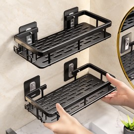 Wall Mounted Bathroom Storage Rack for Shower and Towels – Single-Tier Metal Organizer with Drill-Free Installation