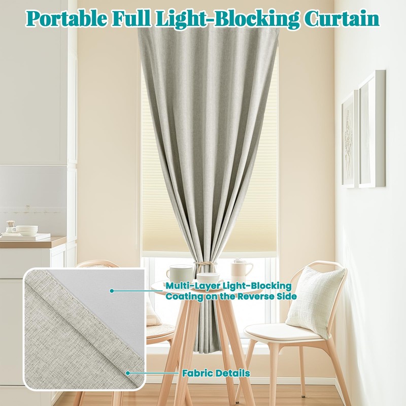 Sovtfides 100% Blackout Self Adhesive Portable Curtains for Bedroom Easy