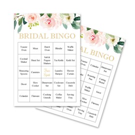 InvitationHouse Romantic Floral Bridal Bingo Game - Bridal Shower Prefilled Bingo - Set of 24 Cards (Faux Gold on White)