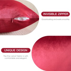 JOTOM Velvet Cushion Cover, Sofa Cushion Cover, Decorative Cushion Covers for Sofa, Living Room, Bedroom, Set of 2, 50 x 50 cm, Red
