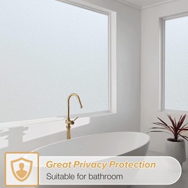 rabbitgoo Window Film Privacy Frosted Window Film Opaque Film with New Grid Design No Glue Anti UV Static Cling Sun Block Home Bathroom Office 30 x 200 cm