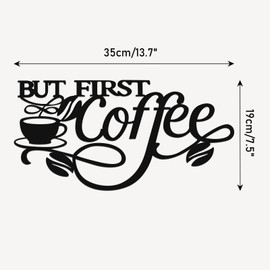 Coffee Sign, But First Coffee Metal Coffee Bar Sign Wall Décor 13.7 x 7.5 Inch Black Metal Hanging Wall Art Sculptures Coffee Décor For Coffee Bar, Cafe, Home, Kitchen, Restaurant
