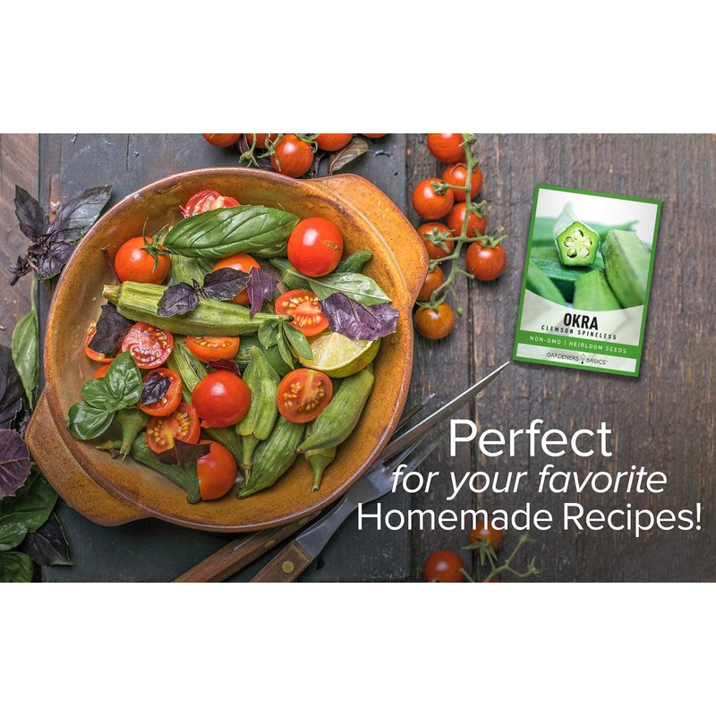 Gardeners Basics, Okra Seeds for Planting - Clemson Spinless Heirloom,