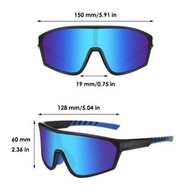 Gafas de Sol Deportivas Polarizadas para Hombres, Mujeres, Jóvenes, Conducción, Ciclismo, Pesca, Correr, Gafas de Sol con Cordón y Bolsa de Gafas, Gafas de Protección 100% UV, Negro-Azul