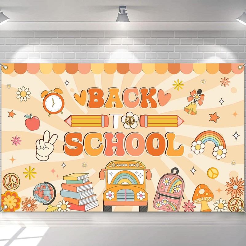 Mocsicka Groovy Back to School Backdrop First Day of School