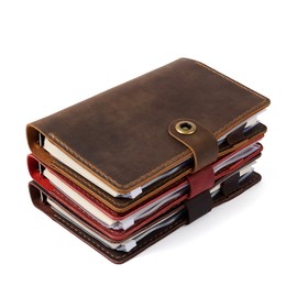 ROTERDON System Notebook A6 Leather 2026 6 Holes, Refill Included, Loose Leaf, Standard, Leather Cover, Hand-Stitched, Original, 3 Colors, Notebook, Memo Pad, Card Holder, Business Office Supplies