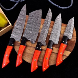 CHEF KNIVES Custom Handmade DAMASCUS STEEL CHEF KNIFE Set Kitchen Knives Cutlery x256