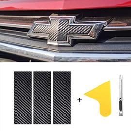 BLAKAYA Compatible with 11.8" x 4" Carbon Fiber Bowtie Emblem Wrap Kit for Chevy Logo Overlay Vinyl Wrap with Spatula and Cutter 3Pcs Black
