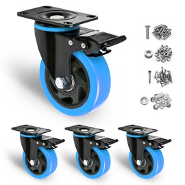 Viquery 3 Inch Heavy Duty Caster Wheels Set of 4, Swivel & Locking Industrial Caster with Brakes Plate Mount Max Loading 700LBS for Workbench/Furniture/Cast, Blue, V-Blue-3INCH