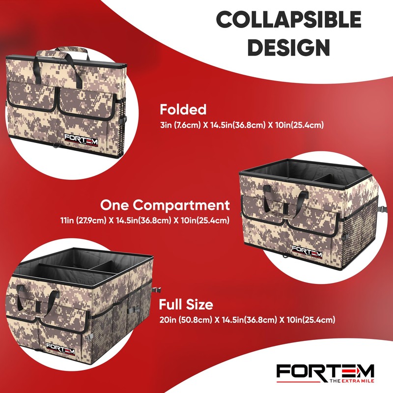 FORTEM Car Trunk Organizer, Car Storage Organizer, Collapsible Multi Compartment
