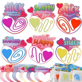 30 Pack Valentines Cards for Kids Classroom with Heart Shape Sticky Toys, 5 Colors Stretchy Slappy Toys Kids Valentines Day Gifts for School Exchange, Non Candy Boys Girls Party Favors Prizes