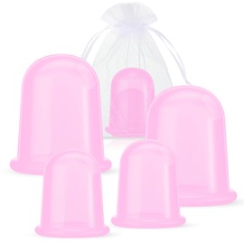 Nuanchu 4 Pcs Cupping Therapy Set Silicone Cupping Therapy, 2 Sizes Cupping Therapy Studio and Household Silicone Cupping Set for Cellulite Joint Pain Muscle Pain (Pink)