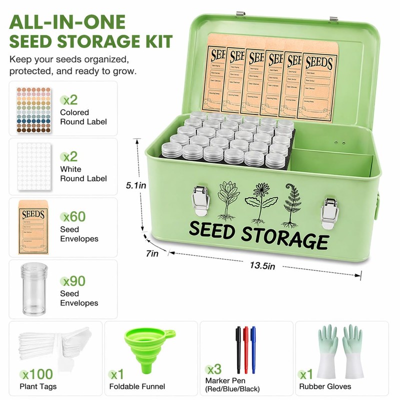 FOCHIER F Large Metal Seed Storage Organizer Box with Lid,