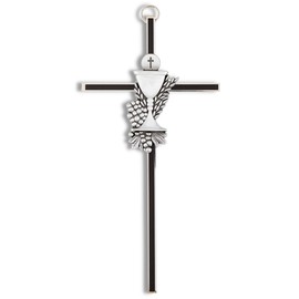 Needzo First Communion Black Wall Cross, Chalice and Host Centerpiece, Thoughtful Catholic Gifts for Boys, 6 Inches (Black)