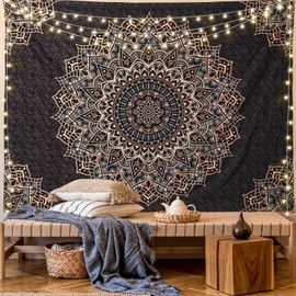 Edeesky Black Mandala Tapestry Wall Hanging Psychedelic Aesthetic Indian Hippie Wall Decor Bohemian Wall Art Boho Home Decoration for Bedroom,Living Room,Dorm