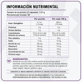 Natural Plus Resveratrol 1010 mg por porción, 180 cápsulas, 90 días.