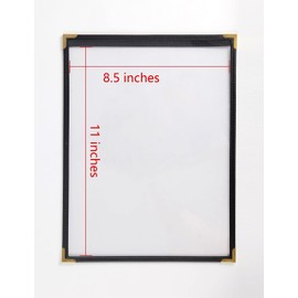 Ylittaa Menu Covers, Single Page, 1 Pocket, 2 View, for 8.5" x 11" Letter Size Paper, Pack of 6, Black Edging + Gold Metal Corner, Made with Leatherette & Vinyl
