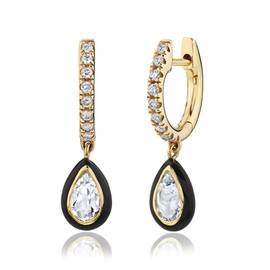 Bi&Yamigeo Gold Rhinestone Huggie Hoop Dangle Earrings,Mini Enamel Coating Oval Teardrop Drop Charm Huggy Jewelry for Women